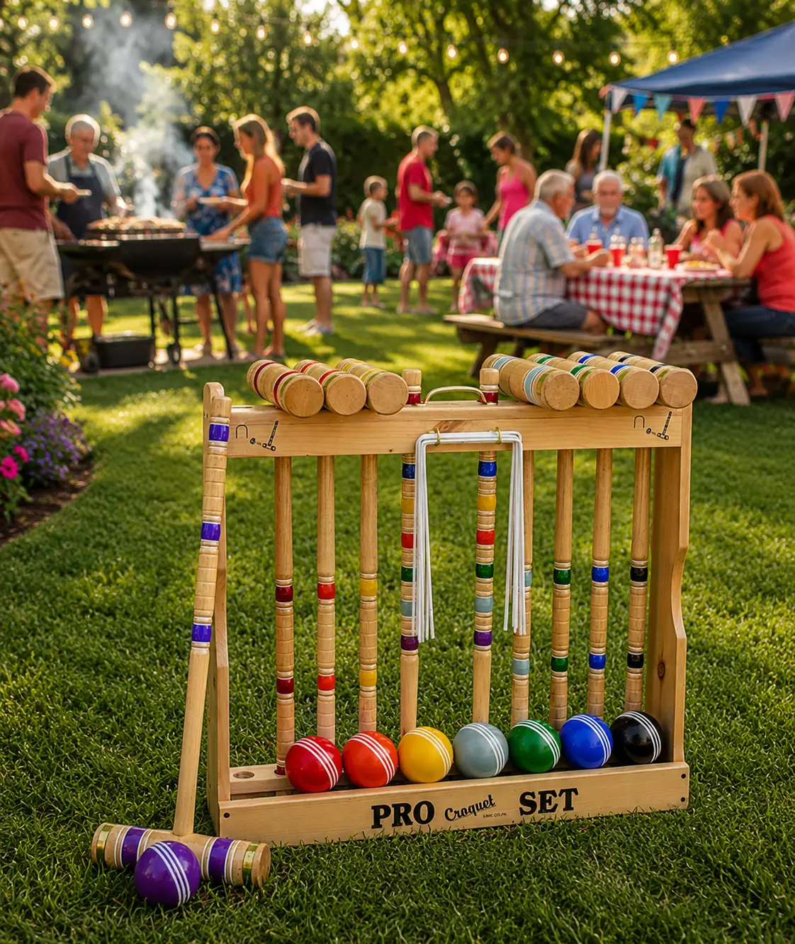 CROQUET SET & CADDY - 8 Player 32" Maple & Brass Amish Handmade USA