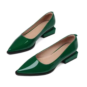 Patent Leather Pointed Toe Pumps for Women with Geometric Block Heel Stylish Low-Heel Slip-On Shoes Elegant Office & Casual Footwear Comfortable Daily Wear Fashion Statement Design