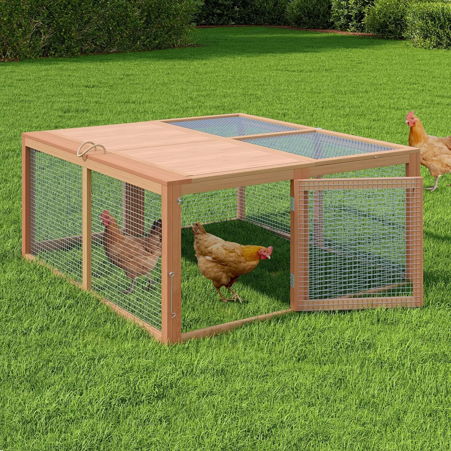 Folding Chicken Coop Run Rabbit Hutch, Portable Wooden Chicken Cage Pens with Top & Side Opening Doors, Small Animal Poultry Pet Cage for Outdoor, Indoor, No Assembly Required