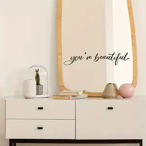 Elegant 'you re Beautiful' Mirror Sticker, Decorative Wall Sticker, Glossy Vinyl, Removable and Easy to Stick Wall Decal, Calligraphy Letters, Bedroom Living Room Bathroom Decor