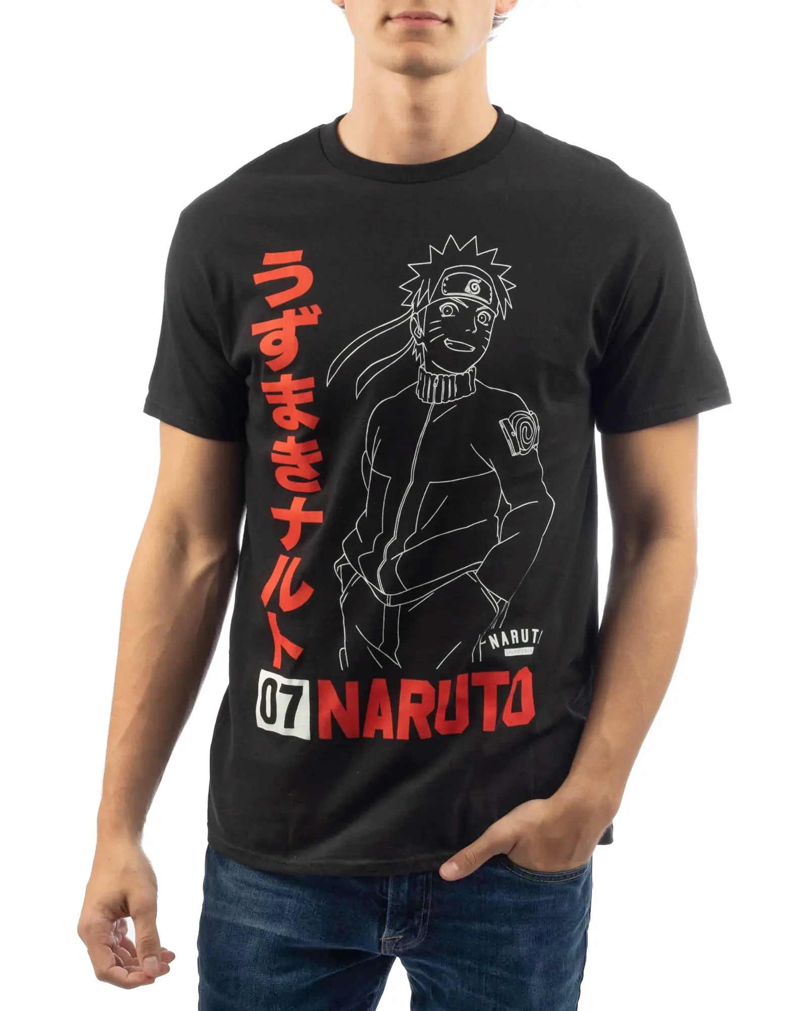 Naruto Uzumaki T-Shirt Men's Naruto Sketch Short Sleeve Graphic Top, Outfits, Hem, Pockets, Shortsleeve, Classic, Tee, Cotton, Fabric, Round Neck, Soft