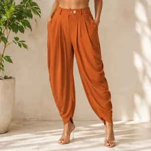 Women's High Waist Draped Harem Pants Pleated Loose Fit Tapered Leg Trousers Comfortable Casual Chic Pants for Work Office Travel and Everyday Wear