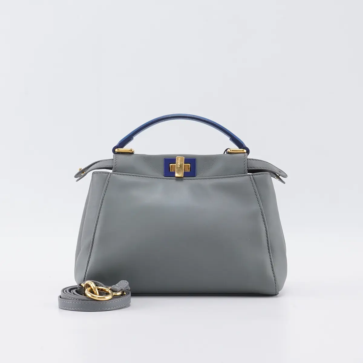 Pre-owned FENDI Calfskin Crossbody Bags Peekaboo Grey Handle Crossbody Bag BGP213544