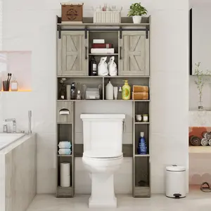 Vabches Farmhouse Storage Cabinet Over Toilet with Sliding Doors，Over The Toilet Storage Cabinet, Home Space-Saving Toilet Rack, for Bathroom, Restroom, Laundry