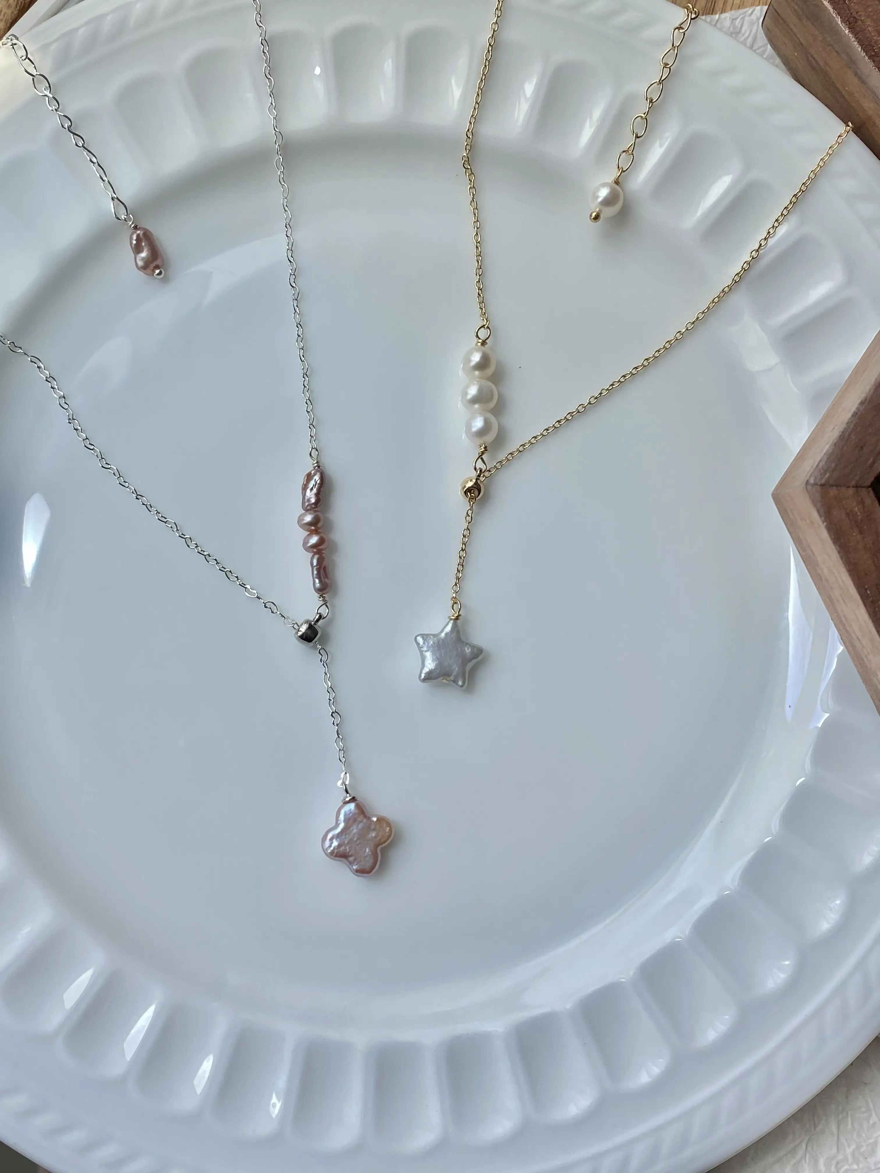 Minimalist Adjustable Freshwater Baroque Pearl Star Slice Length Necklace oriental pearl