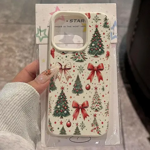 Antique Christmas Tree & Bow Pattern Tpu Phone Case, Shockproof Soft Shell for iPhone 11/12/13/14 Pro Max/15 Pro/16 Plus/16 Pro Max