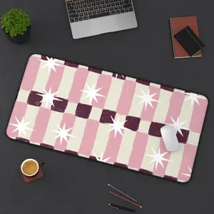 Pink Checker Sparkle Desk Mat  Retro Star Pattern Mouse Pad