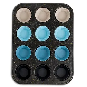 12 Cup Nonstick Muffin Pan with Silicone Baking Cups - Black jiffy cornbread
