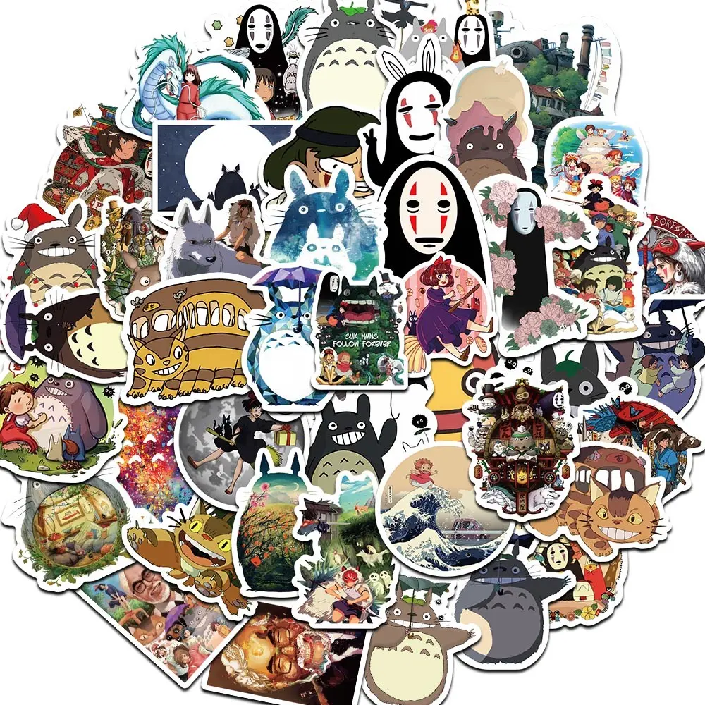 50pcs Studio Ghibli Anime Sticker Packs, Scrapbooking Waterproof Totoro & Spirited Away No-Face Decals, Sticker Sheets for Laptop, Water Bottle, Journal & Skateboard, Anime Fan Gift