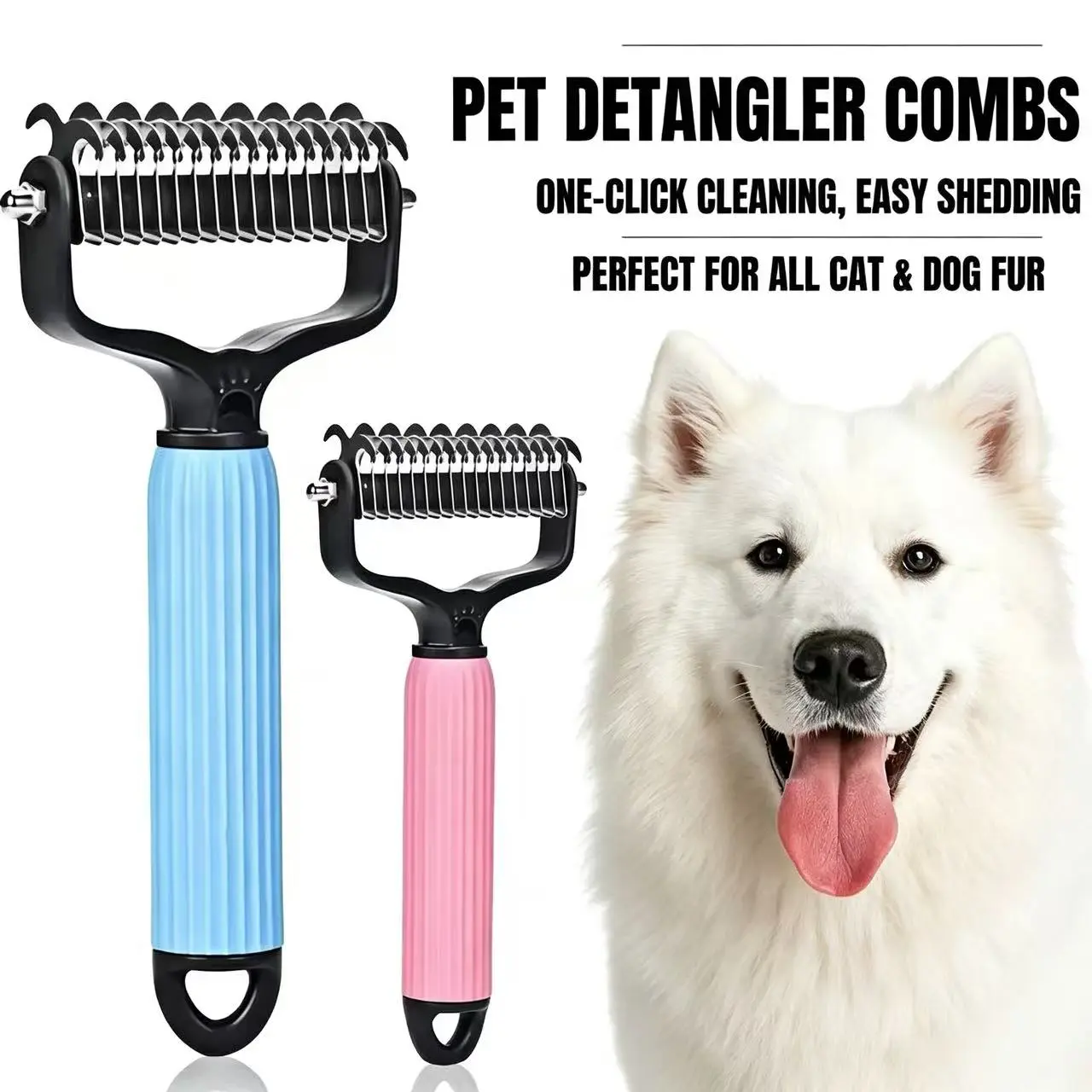 Pet Grooming Tool, Universal Detangling Comb for Dogs, Stainless Steel Double-Sided Design, Effective Shedding Removal & Matted Hair Tamer, Practical Daily Dog Coat Maintenance Supplies.