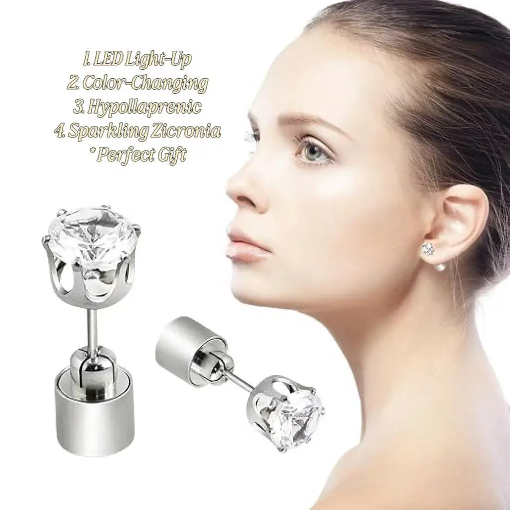 Viral Metal Coating LED Crown Plug Earrings - Push-Activated Glowing Halo Accessory for Raves, Night Club Outings