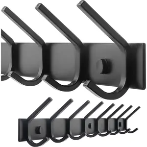 Coat Rack Wall Mounted,8 Coat Hooks for  Coats,24" Heavy Duty Metal Double Hook Rack Rail Coat Hanger Wall Mount for Clothes Entryway Jacket,Black