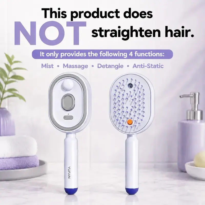 【2026】Electric Spray Air Cushion Massage Comb with Self-Cleaning, Anti-Tangle, Anti-Static, Volumizing Functions and Essential Oil Mist Aromatherapy Hair Care A thoughtful gift for that special woman.