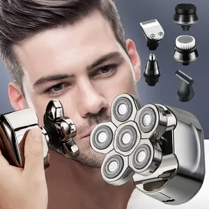 6 in 1 Electric Shaver Set, 1 Set Rechargeable Hair Trimmer with Replacement Heads & LCD Dispaly, Wet and Dry Use Hair Shaver for Men