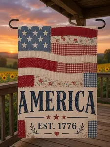 Faux Patchwork 4th of July flag, patriotic flag, red white and blue flag, 4th of July garden flag, 4th of July decoration, summer garden flag, summer flag, Print Only