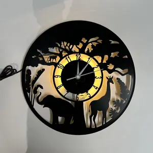 Elephant Pattern Vinyl Record Wall Clock, African Theme Clock, Zoo Style Jungle Animal Clock, Silent Clock, Birthday Gift, Christmas Gift