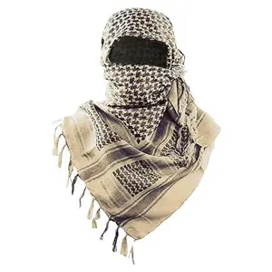 Tactical Military Shemagh Scarf 100% Cotton Keffiyeh Breathable Fringed Desert Head Wrap Sun Protection Outdoor Hiking Turban Unisex