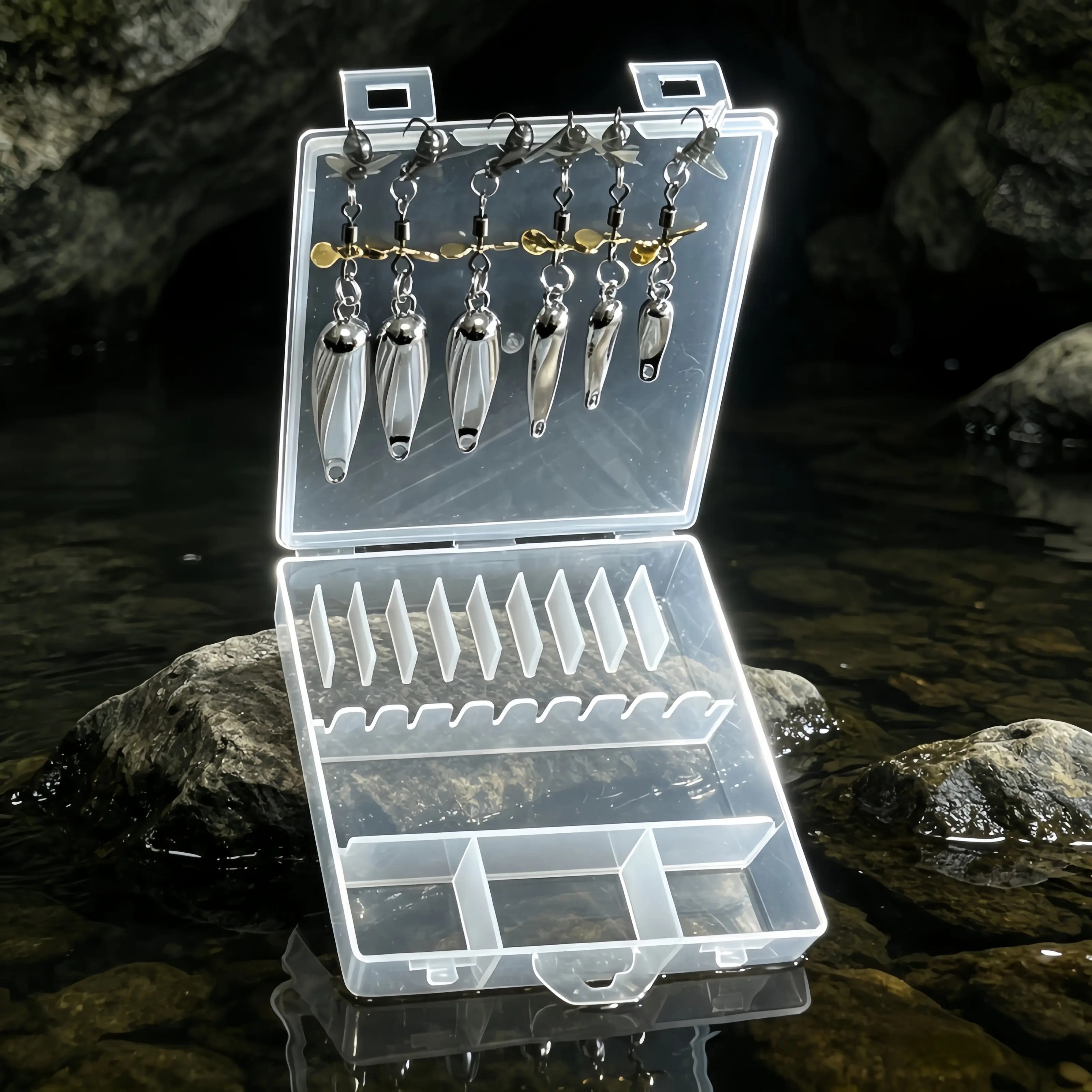 6 Pack Silver Stainless Steel Spinner Baits, Hard Realistic Fishing Lures with 3D Propeller Blades, Versatile Freshwater Tackle for Bass, Trout, Perch, Suitable for Ponds, Lakes & Rivers