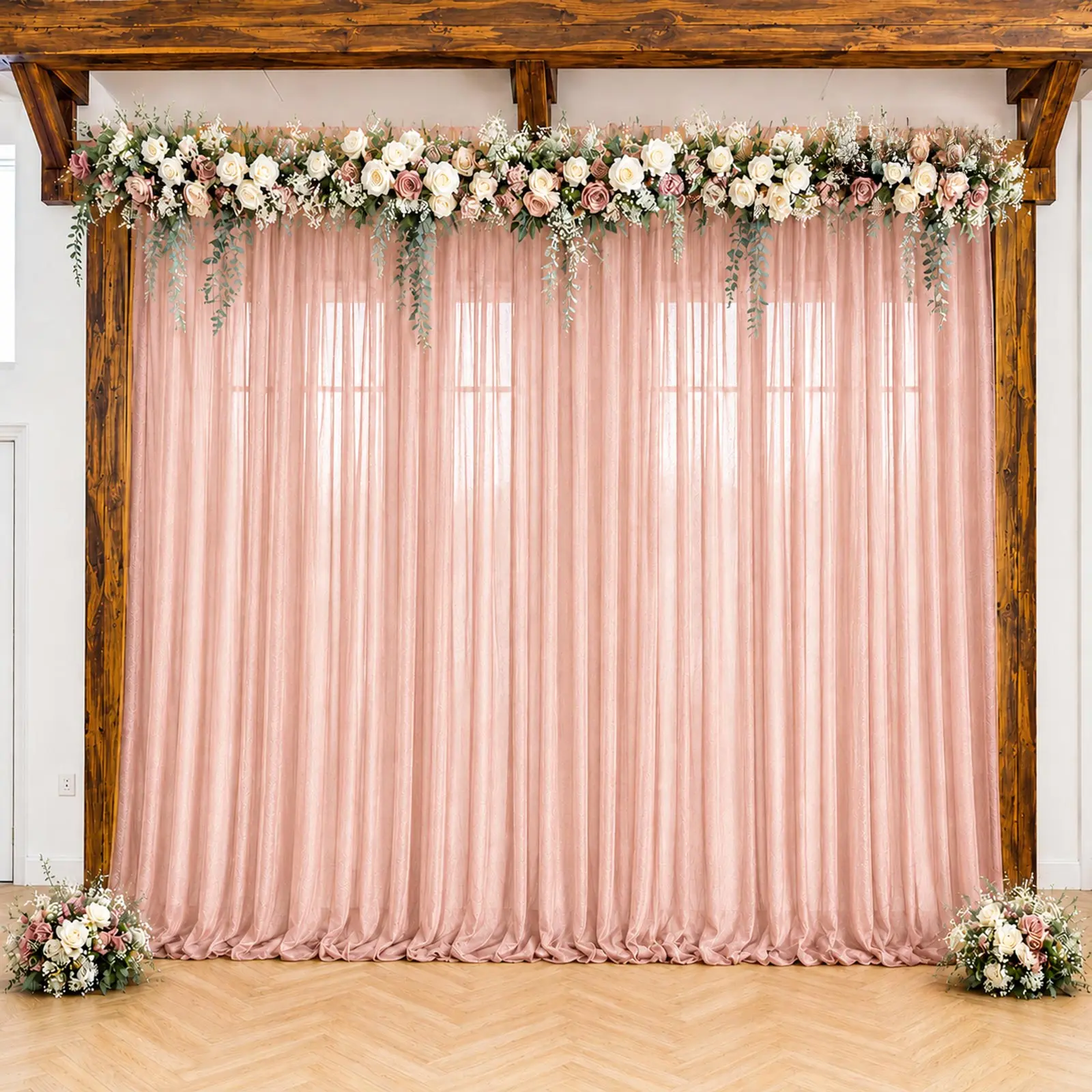 Blush Pink Sheer Drape Banner - 5ft x 14ft Wrinkle Resistant Soft Shimmer Backdrop Background, Arched Backdrop for Wedding Arch, Bridal Showers, Birthday Home & Party Supplies, Graduation