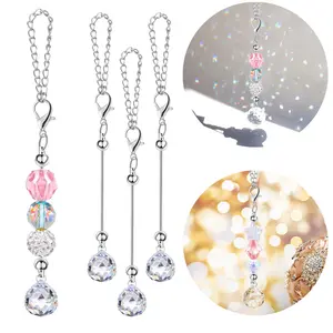 5pcs Pretty DIY Beadable Keychain Glass Sun Capturing Crystal Pendant