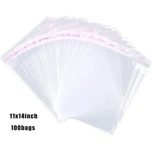 SJPACK 100 Clear Resealable multipurpose storage bags 11x14inch Self Adhesive Cello Lip Tape OPP Poly Plastic Bags Organiser