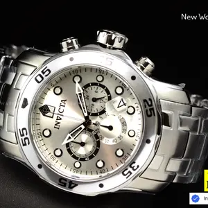 Invicta Men's 48mm PRO DIVER Scuba Chronograph Silver Dial Silver Plated Watch invictaprodiver