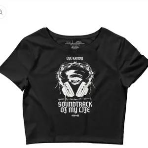 Eye Kandy T-Shirts - Black Crop Top with "Soundtrack of My Life" Design and Headphones Graphic