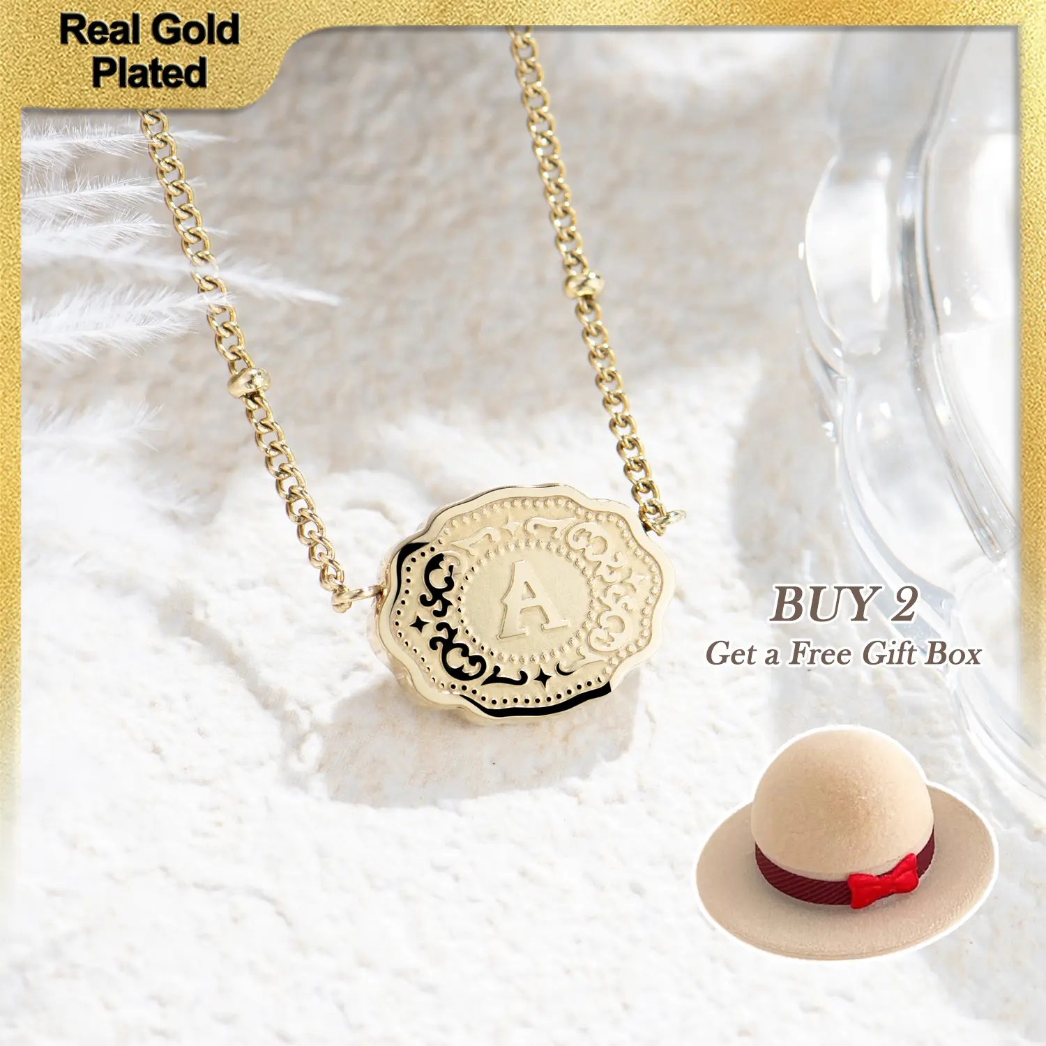 Holylegend 14K Real Gold-Plated Mini Letter Scalloped Edge Pendant Necklace, Reversible Western Style Jewelry, Mother’s Day Gift for Women & Men summerwins