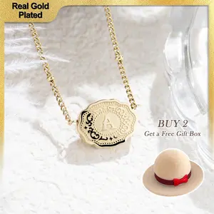 Holylegend 14K Real Gold-Plated Mini Letter Scalloped Edge Pendant Necklace, Reversible Western Style Jewelry, Mother’s Day Gift for Women & Men