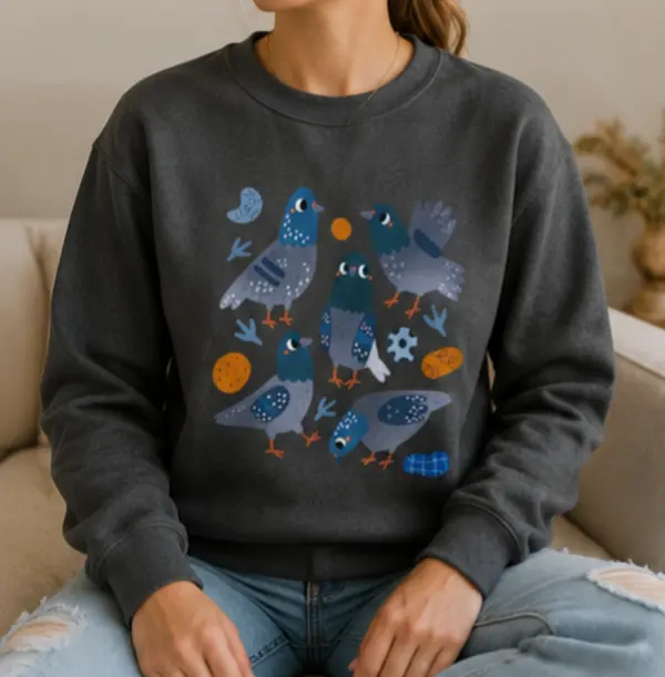 Quirky Pigeon Bird Pattern Graphic Tshirt Hoodie Sweatshirt Boho Aesthetic Casual Basic Crewneck Tee