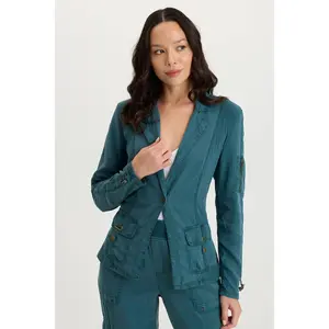 Stratford Twill/Jersey 3/4-Sleeve Blazer Jacket