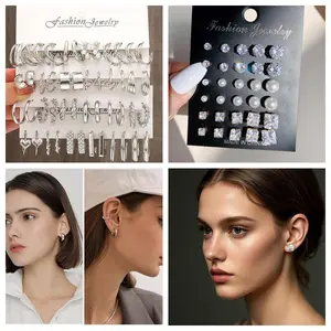 【39 Pairs / 78 pcs】Silver Color Earrings Set Sparkly Cubic Zirconia Earrings Set White Pearl Earring Set for Multiple Piercing,Fashion Jewelry Earring Gift for Women and man for Wedding Party Daily Casual Wear Earring