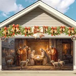 Christmas Garage Door Banner Outdoor Decoration, Large Fabric Gate Cover, Perfect for Holiday Wall Art, Photo Booths, Weddings, Parties, Outdoor Banners