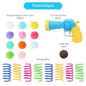 60pcs Colorful Cat Plush Ball Toy Set with Interactive Launcher - Durable Indoor Cat Chase & Licking Balls, Safe & Stimulating Play Kit for All Breeds, Ideal Christmas Gift for Cat Enthusiasts,
