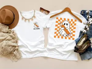Teacher T-Shirt , Custom Halloween Teacher Shirts, Cute Ghost Teacher Halloween Shirt, Spooky Teacher Tshirt Personalized Halloween Shirt, Fall Teacher Shirt
