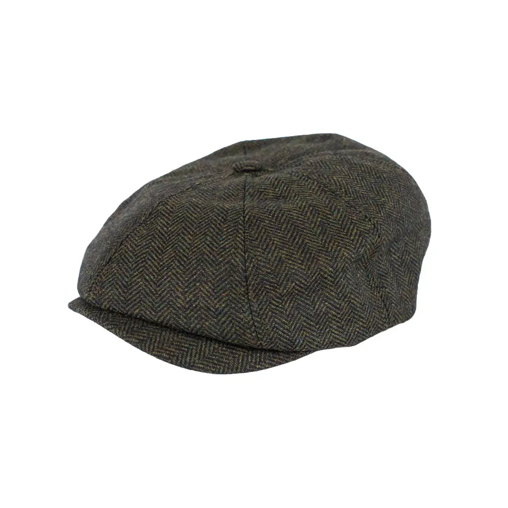Bishop Herringbone Cap - Forest Green, Stylish Herringbone Tweed Hats for Daily Wear