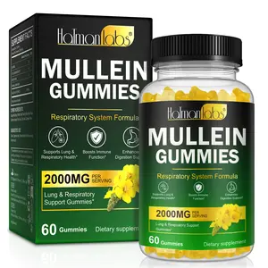 Hatmanlabs Mullein Gummies for Lung Cleanse & Respiratory Support - 60pcs, 2000mg Per Serving, Soothes Throat, Boosts Immunity, Supports Easier Breathing for Smokers & Wellness Care Healthcare Natural Fitness Supplement Mucus Balance Edible