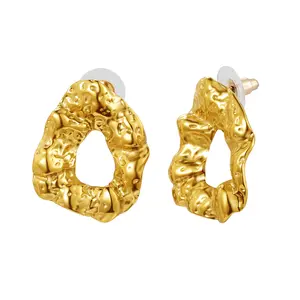 OIDEA Women's Chunky Hammered Irregular Gold Tone Stainless Steel Nugget Hoop Earrings - Gold Statement, Non Tarnish, Large, Jumbo, Designer-Inspired Metallic Earrings for Parties, Everyday Wear, Gold Statement Earrings