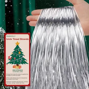 Tinsel Icicles- 5000 Strands 19" Icicle Tinsel Strands for Christmas Tree- Shiny Foil Fringes Tinsel Christmas Tree Decorations for Xmas Tree Holiday Decor Birthday Wedding Party Supplies, Silver
