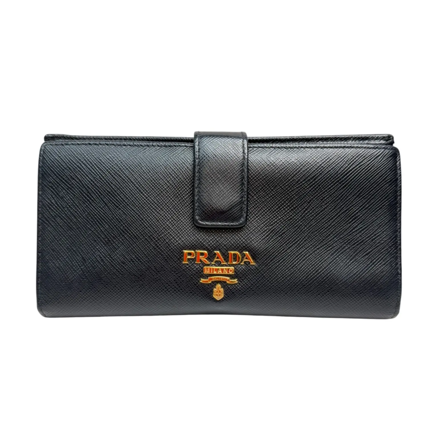 Pre-owned PRADA Leather Small leather goods Black Saffiano Bifold Wallet