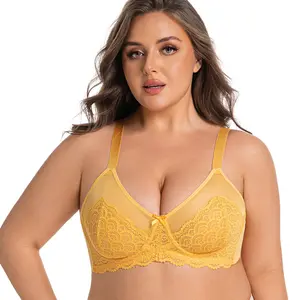 Mermaid Scales Sexy Lace Plus Size Unlined Underwire Non-padded Full Coverage Minimizer Bra with Back Smoothingfor Women Large Bust