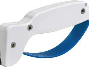Knife & Tool Sharpener, Restores, Hones & Sharpens Straight & Serrated Knives, Hand-Held Tungsten Carbide Sharpening Tool, White & Blue, 1 Pack