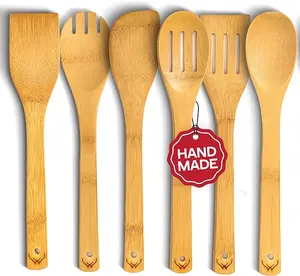 Wooden Spoons for Cooking - 6-Piece Wooden Utensil Set with Spatulas & Spoons, Heat-Resistant, Eco-Friendly Kitchen Utensils for Non-Stick Cookware Bamboo