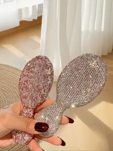 Crystal Scalp Massager Brush, Luxurious Rhinestone Hairbrush, Portable Rubber Bristle Massage Comb, Mini Head Relaxation Tool