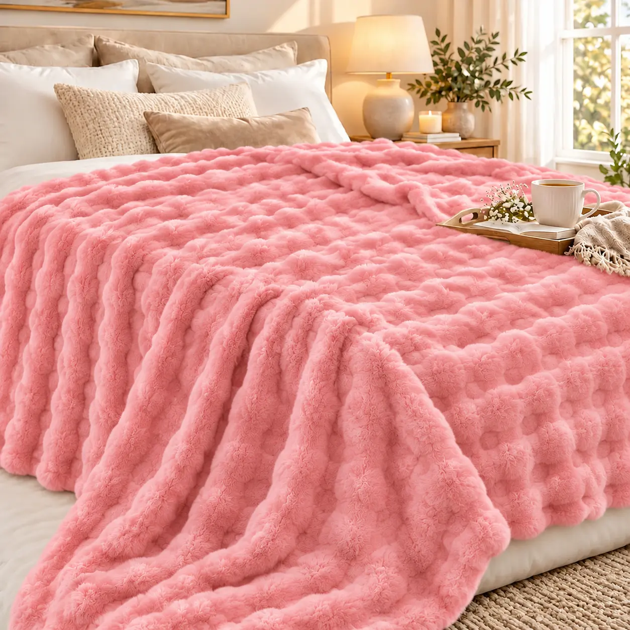Bubble Fluffy Blanket for Women, 3D Cloud Texture Cozy Throw Blanket, Soft Plush Fuzzy Blanket, Warm Bed Blanket for Couch/Sofa & Bedroom Decor, Ultra Soft Luxury Comfort Blanket, Cute Self-Care Gift for Her, Winter Home Essential