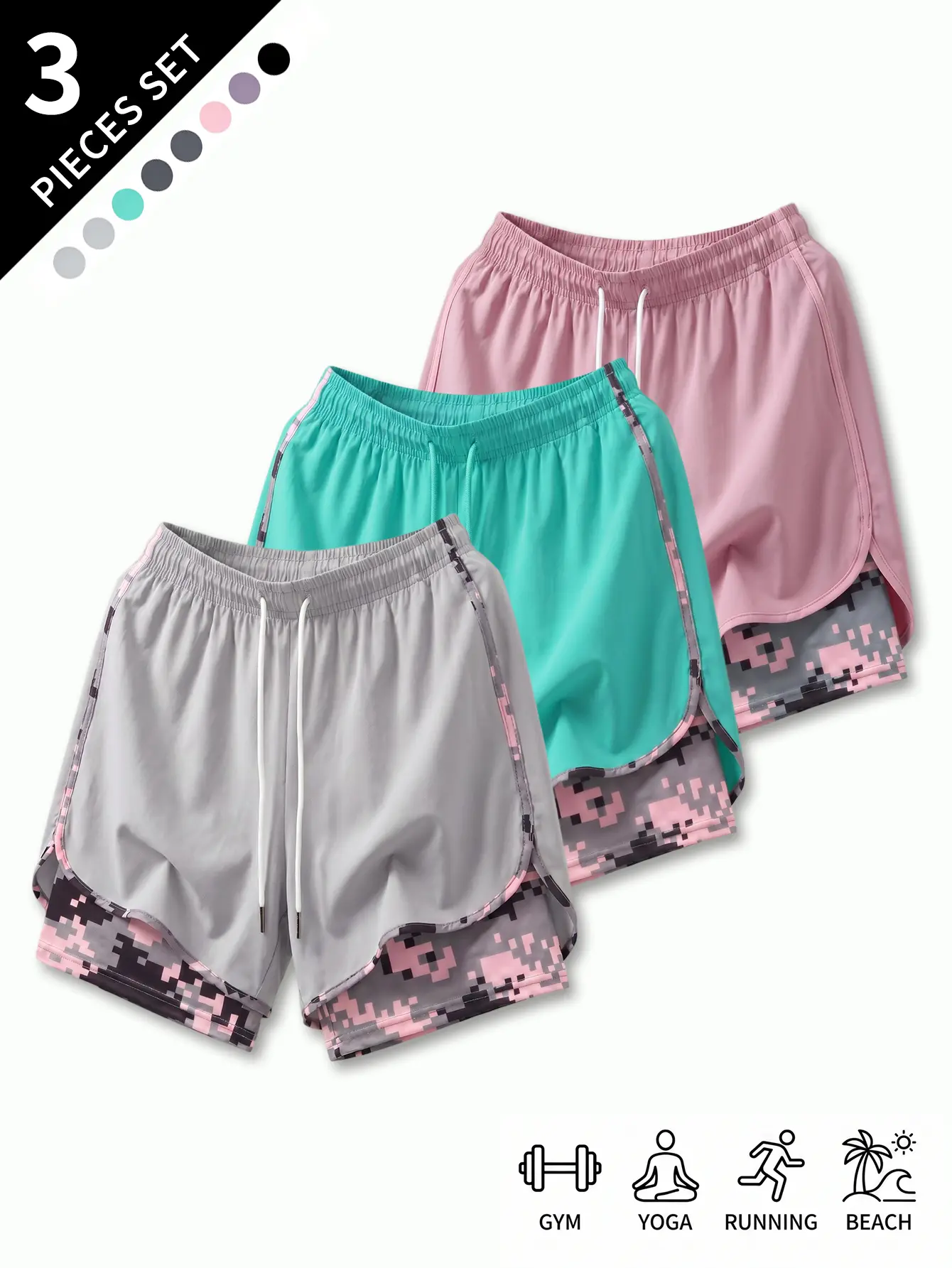 Women's Camouflage Double Layer Running Shorts, Quick-Drying 2-in-1 Athletic Shorts for Summer Fitness Training, Double Layers
