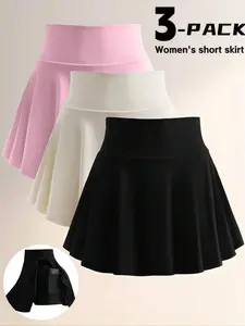 3piece Set Summer Skirt,With Built-In Shorts And Pocket Tennis Outfit Women,Badminton,Tennis, Fitness, Gym,Running,Marathon Sport Skirt Valentine Outfits For Women