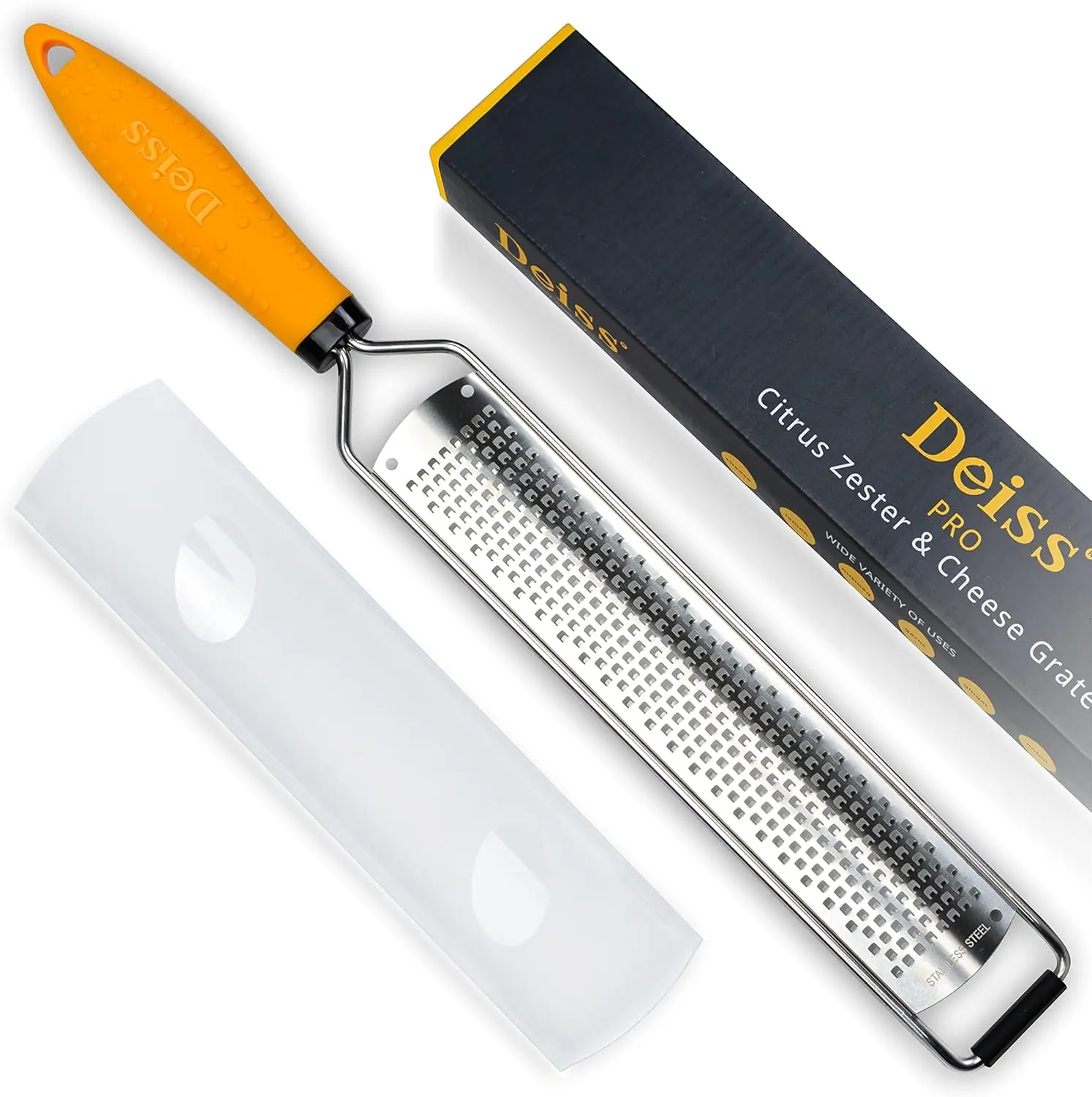 Deiss PRO Stainless Steel Lemon Zester - Heavy-Duty Multi-Use Grater/Shredder for Parmesan Cheese, Garlic, Nutmeg, Chocolate, Fruits, Vegetables, Ginger