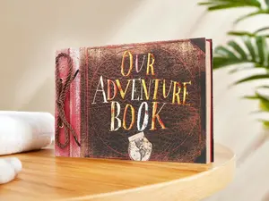 Our Adventure Book Scrapbook, Embossed Words Hard Cover Movie Up Travel Scrapbook for Anniversary, Wedding, Travelling,