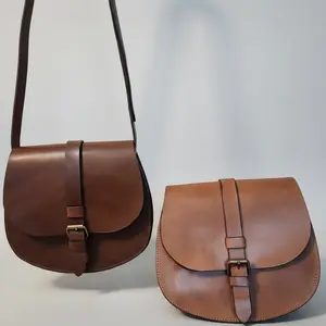 Luna Crossbody Bag - Full-grain Vegetable-tanned Leather, Adjustable Strap, Brass Buckle Closure, 20+ Year Durability, Rich Brown or Bronze Color Options